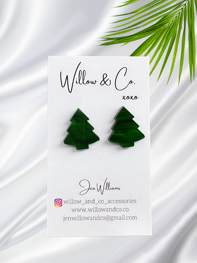 2cm Christmas Tree Studs Green