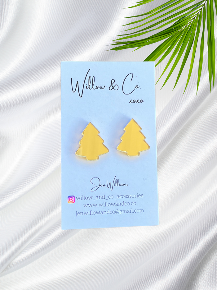 2cm Christmas Tree Studs Gold Mirror