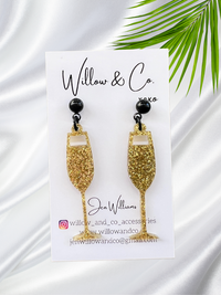 Champagne Dangles Gold Glitter