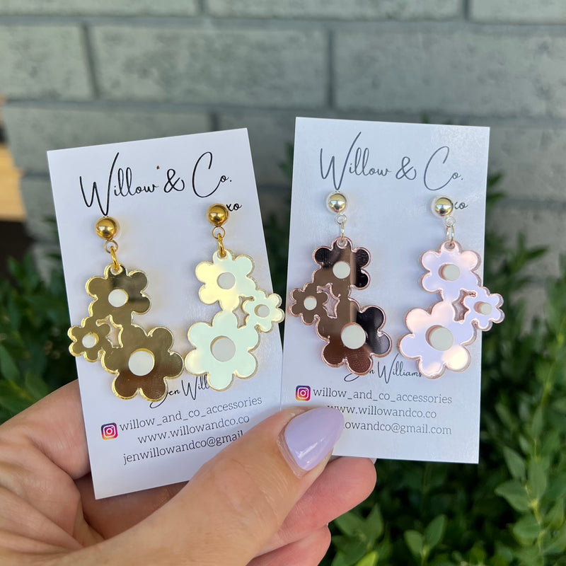 Flower Trio Dangle Rose Gold