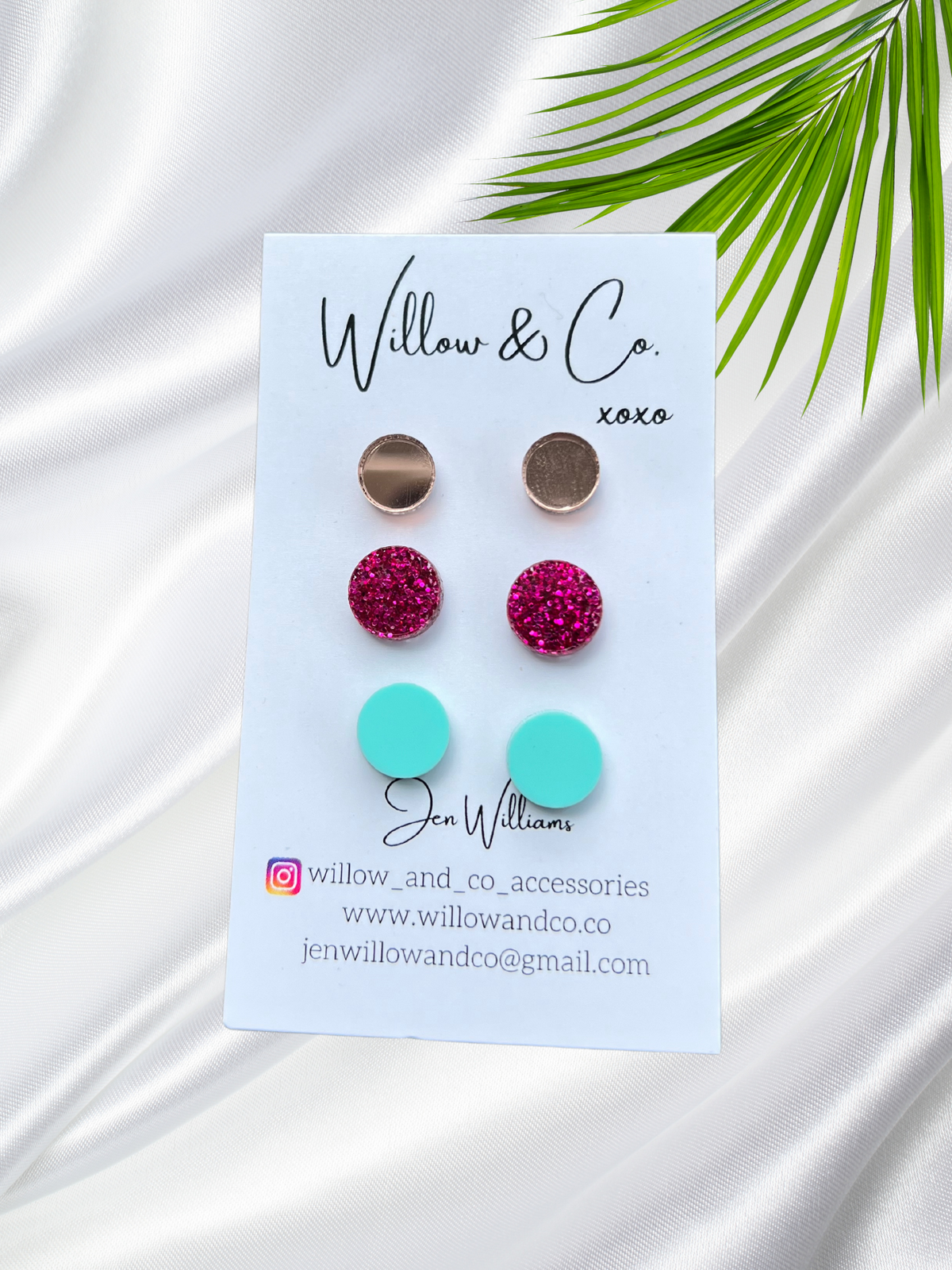 Trio Round Stud Pack Pink Glitter & Mint Blue