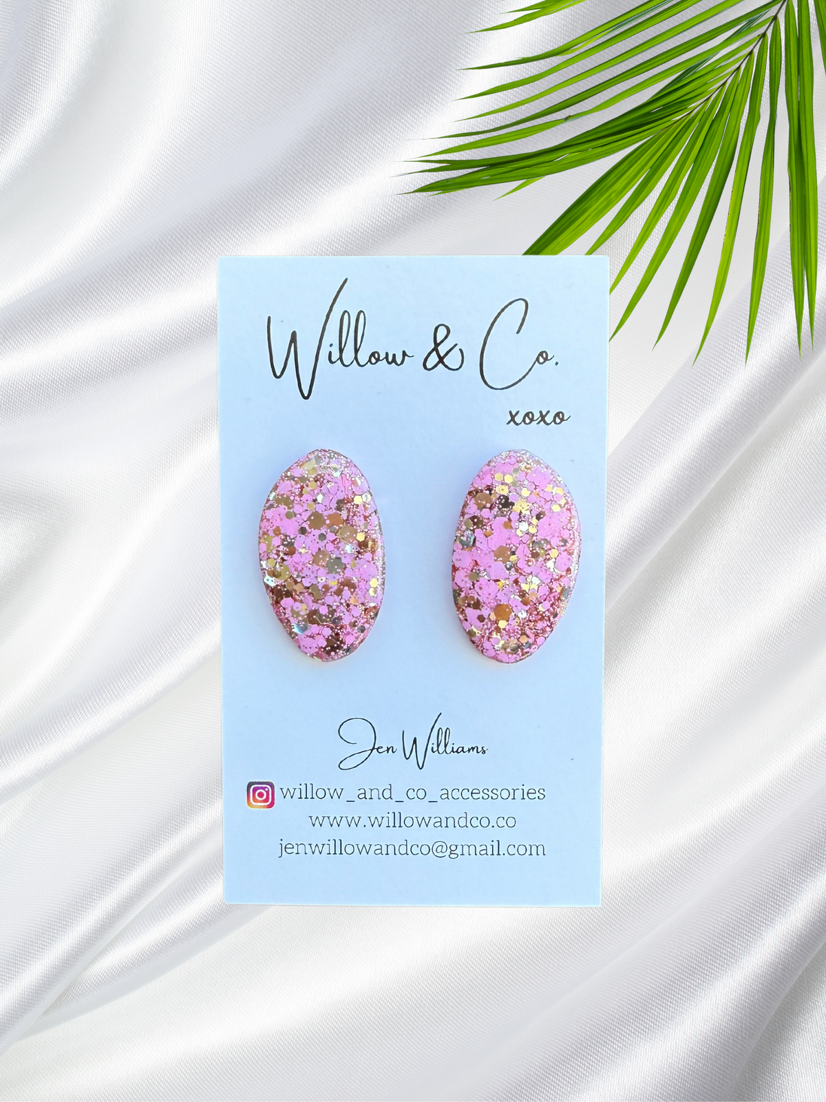 Organic Oval Stud Pink & Gold