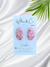 Organic Oval Stud Pink & Gold