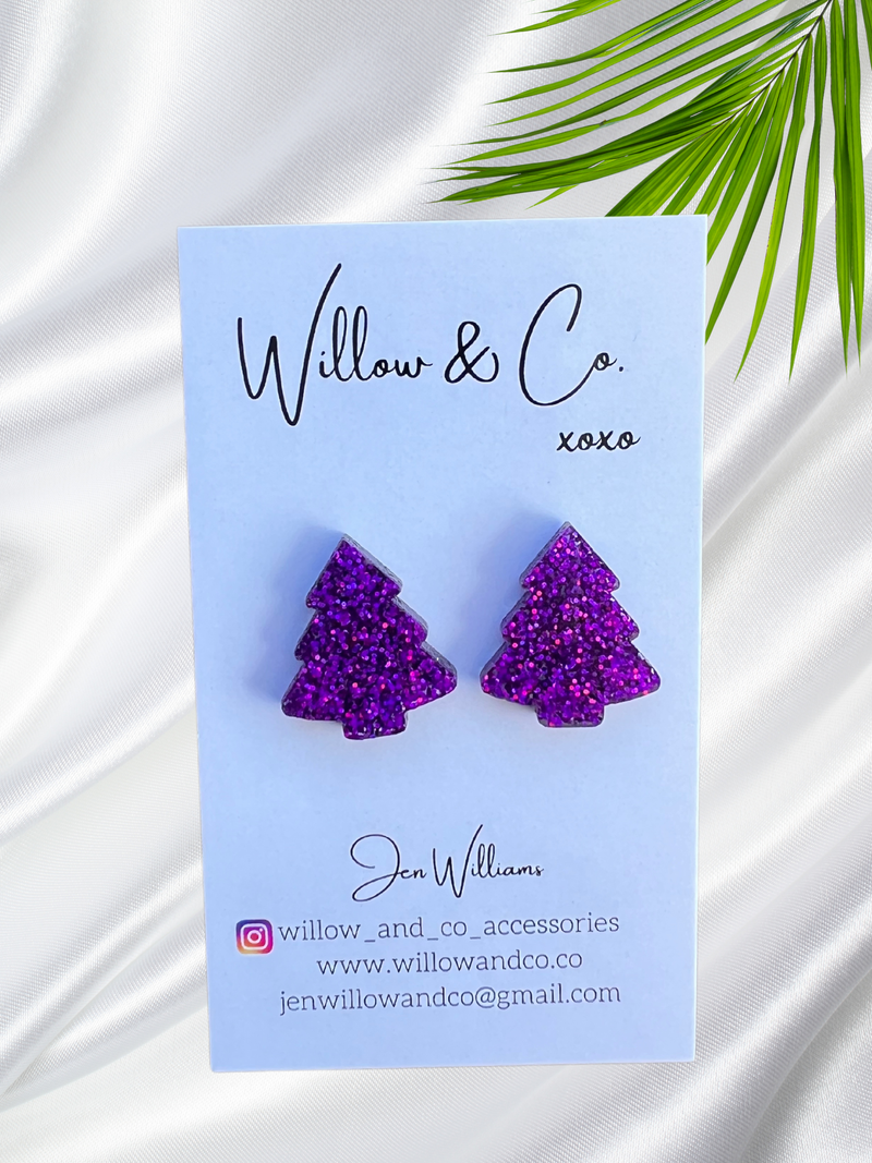 2cm Christmas Tree Studs Purple