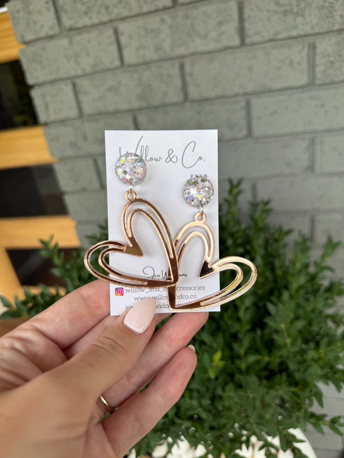 XL HEART FRAME DANGLE ROSE GOLD