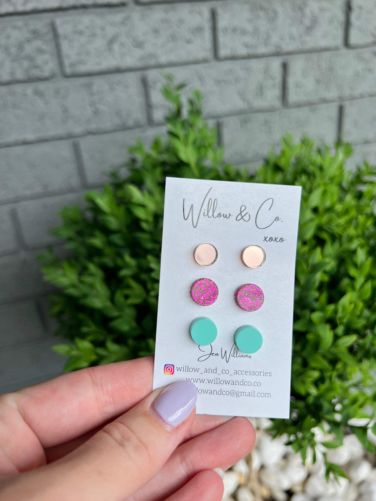 Trio Round Stud Pack Pink Glitter & Mint Blue