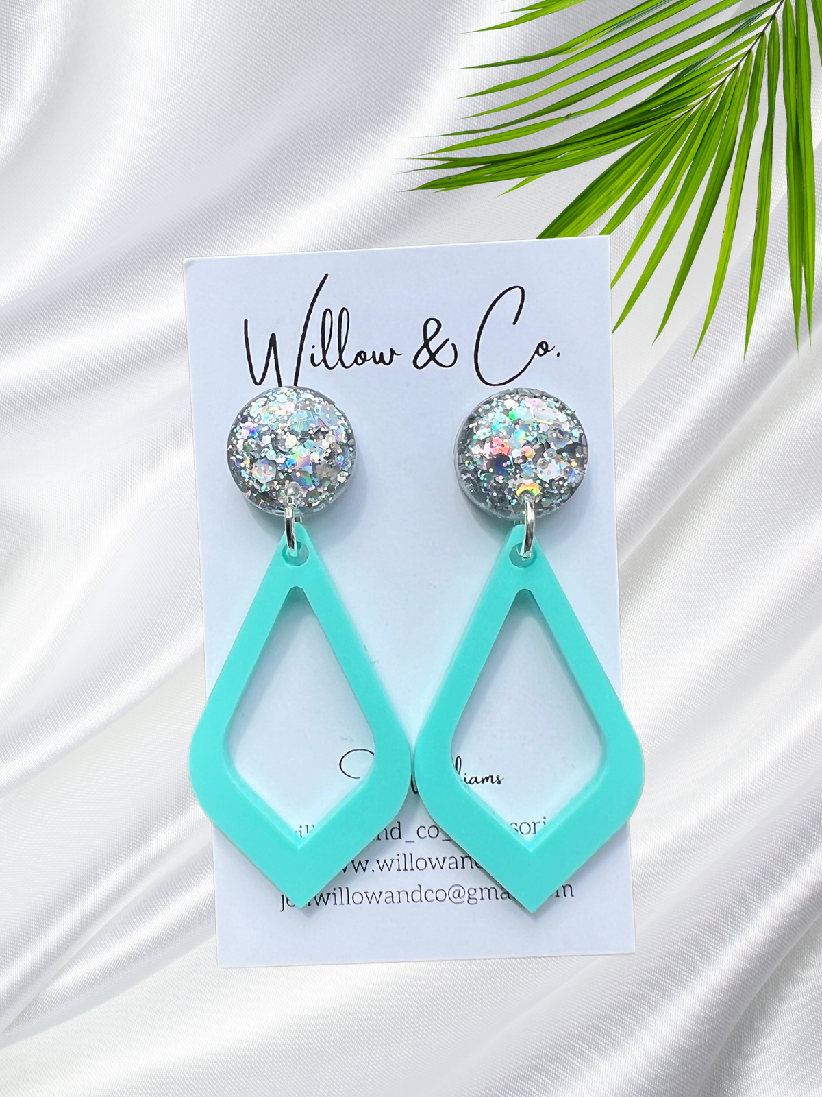 Large Dangle Mint Blue & Silver