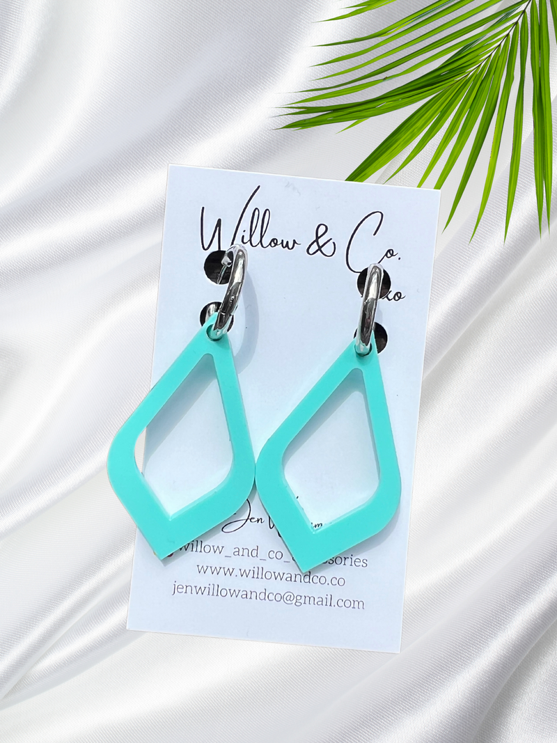 Large Dangle Mint Blue Huggie hoop